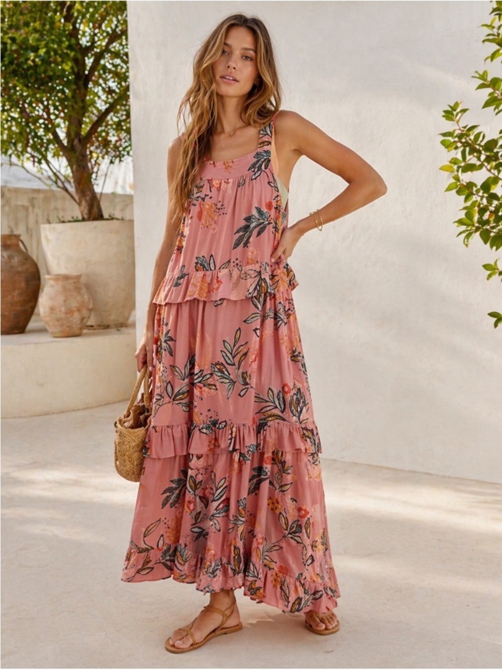 NWT FREE PEOPLE Anita Printed Maxi Dress | Desert Rose Combo MSRP $128 Oversized